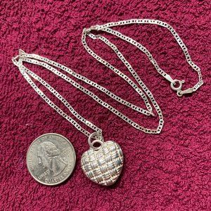 .925 Sterling Basket Weave Heart Pendant on 22" Sterling .925 1mm Chain. (602)